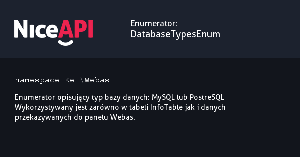 Enumerator DatabaseTypesEnum &middot; NiceAPI dla PHP 5.6