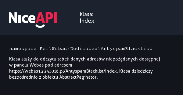 Klasa Index · NiceAPI dla PHP 5.6