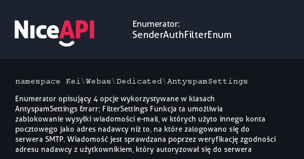 Enumerator SenderAuthFilterEnum &middot; NiceAPI dla PHP 5.6