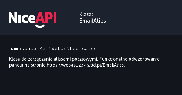 Klasa EmailAlias &middot; NiceAPI dla PHP 5.6