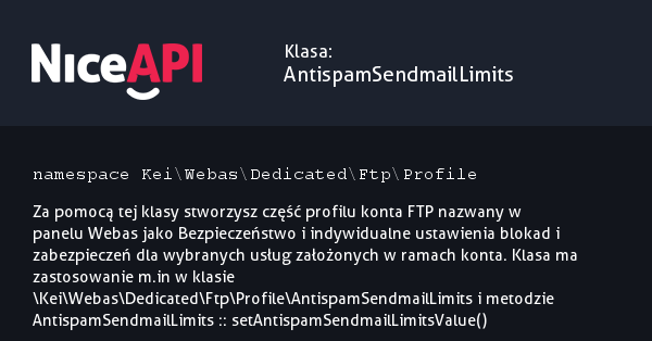 Klasa AntispamSendmailLimits &middot; NiceAPI dla PHP 5.6