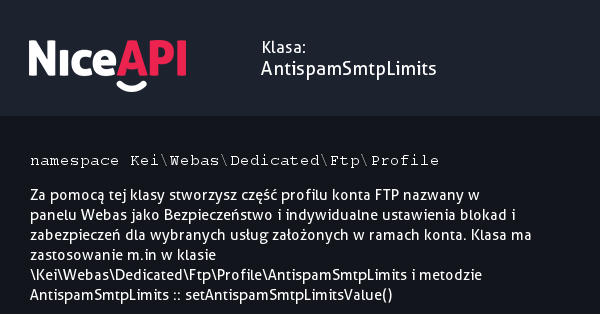Klasa AntispamSmtpLimits &middot; NiceAPI dla PHP 5.6