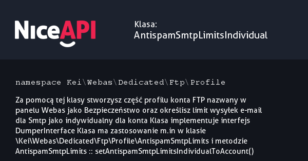 Klasa AntispamSmtpLimitsIndividual &middot; NiceAPI dla PHP 5.6