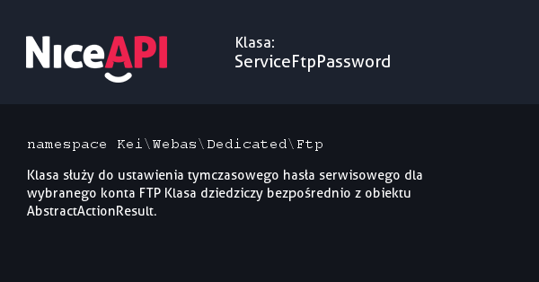 Klasa ServiceFtpPassword &middot; NiceAPI dla PHP 5.6