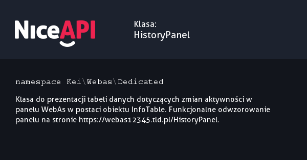 Klasa HistoryPanel &middot; NiceAPI dla PHP 5.6