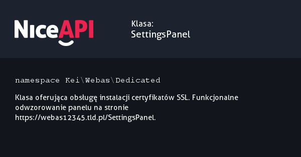 Klasa SettingsPanel &middot; NiceAPI dla PHP 5.6
