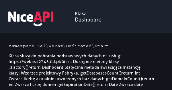 Klasa Dashboard &middot; NiceAPI dla PHP 5.6