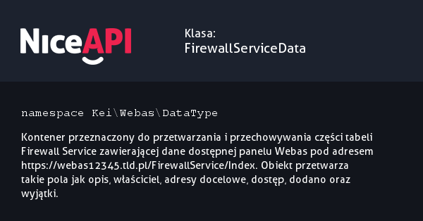 Klasa FirewallServiceData &middot; NiceAPI dla PHP 5.6