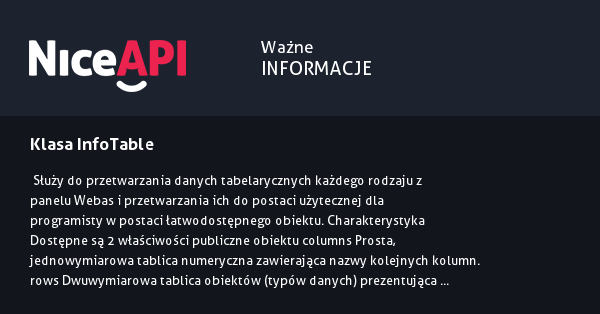 Klasa InfoTable &middot; NiceAPI dla PHP 5.6