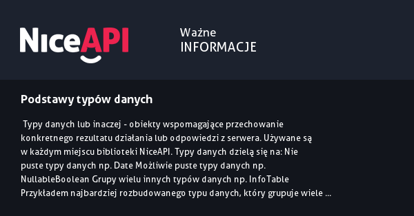 Wstęp do typów danych · NiceAPI dla PHP 5.6