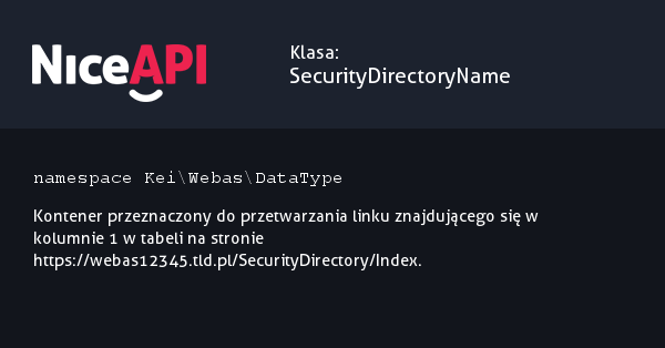 Klasa SecurityDirectoryName &middot; NiceAPI dla PHP 5.6