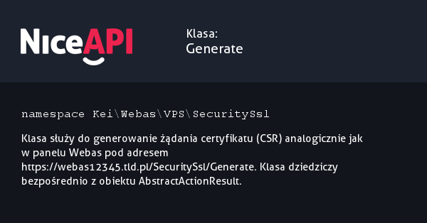 Klasa Generate &middot; NiceAPI dla PHP 5.6